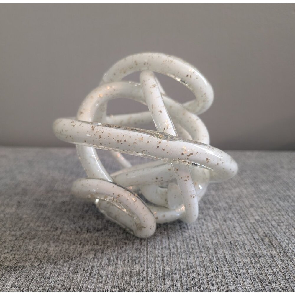 Art Glass Murano-Style Twisted/Infinity Knot Sculpture, White with Gold Flecks - Picture 1 of 4